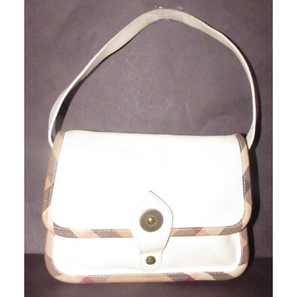 Burberry Purses Plaid Trim White Leather With Nova Check And Coated Canvas Bag - Picture 7 of 12